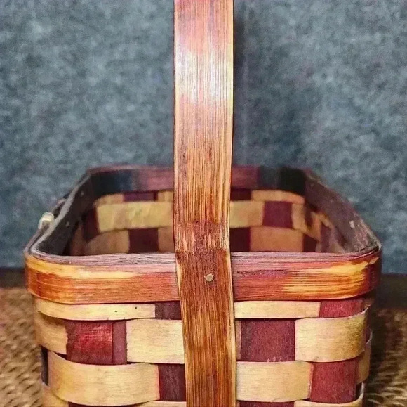 Charleston South Carolina basket Red Burgundy & Wood Tone Primitive 9 X 6.5 X 4 - Picture 5 of 8